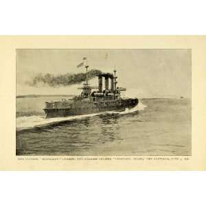 1899 Print Spanish American War Brooklyn Battleship Cristobal Colon 