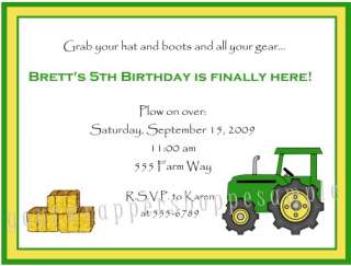 GREEN TRACTOR CONSTRUCTION Birthday Party Invitations  