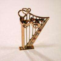 18K Gold Harp Comedy Tragedy Mask Vintage Charm Pendant  
