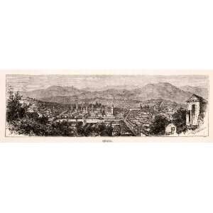1878 Wood Engraving Ecuador San Francisco Quito Capital Panoramic View 