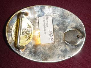  hand made engraved belt buckle silver plate blue metal ADM  