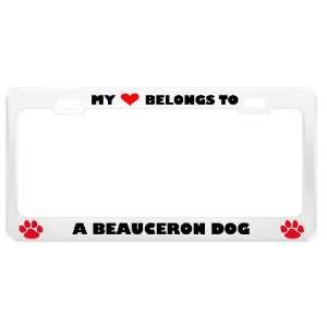  A Beauceron Dog Pet White Metal License Plate Frame Tag 