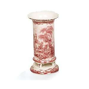   Red Toile Porcelain Pedestal Vase Victorian Home Decor