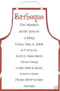 Barbeque Apron Invitation BBQ Barbecue Personalized  