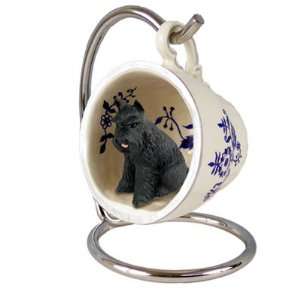  Schnauzer Blue Tea Cup Dog Ornament   Black