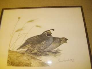 Sherrie Russell Meline signed print quail pair 1984  