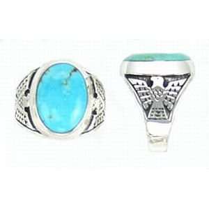    Kingman Turquoise Thunderbird Sterling silver Mens Ring Jewelry