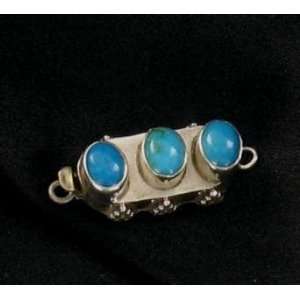  KINGMAN TURQUOISE 3 STONE STERLING CLASP DEEP BLUE 