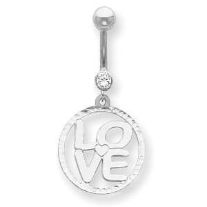  14K White Gold 14G Love Belly Dangle Jewelry
