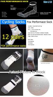 Lot 12p FOX RACING Cycling Performance Socks White L/XL  