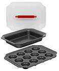 PYREX Nonstick 3 pc Muffin Oblong Bakeware Set w/ Cover