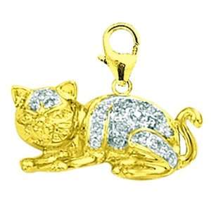  14K Yellow Gold Diamond Cat Charm Jewelry