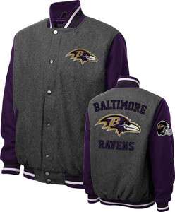 Baltimore Ravens Grey Wool Varsity Jacket Made by GIII  