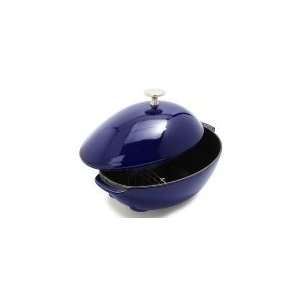   Cast Iron Mussel Pot w/ Knob & Stainless Strainer, Dark Blue Kitchen