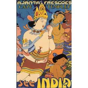  SEE INDIA AJANTA CAVE TEMPLES 13 X 18 VINTAGE POSTER 