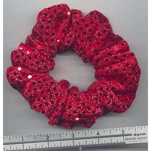   Scrunchie Dance Gymnastics Cheer RED with Red Dots 
