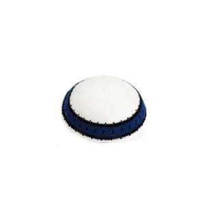  16 Centimeter Tightly Knitted Kippah in White with Blue 