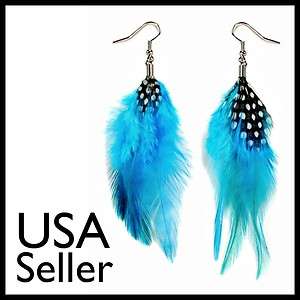 REAL PHEASANT FEATHER EARRING PAIR TURQUOISE Teal Bird Dangle NEW 
