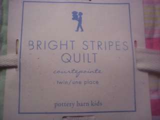 Pottery Barn Kids~BRIGHT STRIPES QUILT~PINK~TWIN~NEW HARD TO FIND 