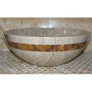 Sahara Beige Marble Bathroom Sink with Multi Red Onyx Mosaic Inlay 