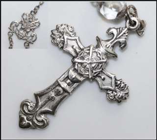   SILVER & FACETED GLASS BEADS ROSARY Ornate Crucifix & Medal †  