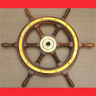 24 1/2 Ships Wheel 6 Spoke w/ Brass Hub & Ring   NEW  