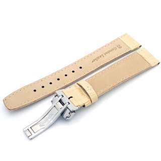 20mm Beige Leather Strap Deployant Watch Band  