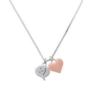   )   Smiling Emoticon and Pink Heart Charm Necklace 