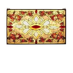  32W X 19.25H Bed Of Roses Stained Glass Window