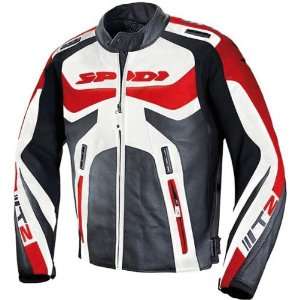  Spidi Mens Black/Red T 2 Leather Racing Jacket   Size 