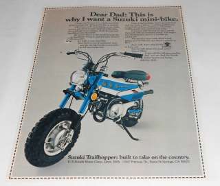 1972 Suzuki TRAILHOPPER mini bike ad page  