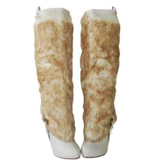 Trendy Sleek Faux Fur Shaft Knee High Slender Heel Slip in Style Boots 