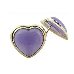    Lavender Jade Heart Earrings with Step Bezel, 14k Gold Jewelry