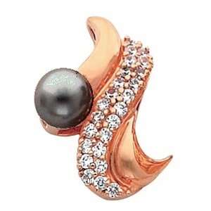  18K Rose Gold Black Pearl and Diamond Pendant Jewelry
