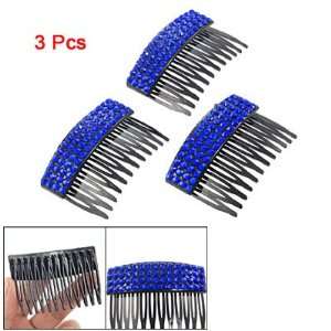 Rosallini Blue Plastic Crystal Decor Black 12 Teeth Comb Hair Clips 3 
