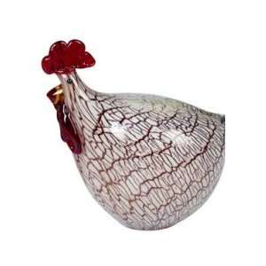  Large Glass White/Red Rooster