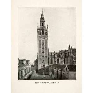  1908 Print Giralda Bell Tower Minaret Seville Cathedral 