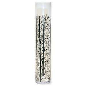   Glass Cylinder Vase with Black Tree Silhouette Design