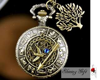 Hunger Games Inspired Arrow Mockingjay Pocket Watch Locket Necklace 