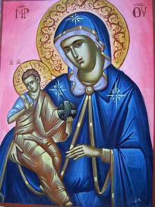 MARY AND JESUS HAND PAINTED GREEK ORTHODOX ICON  