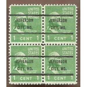 Stamps US George Washington MNGNH Sc 804 Pre Cancel Jefferson Mo Block 