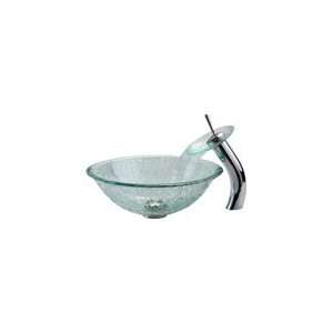 Kraus Above the Counter Broken Glass Sink GV 950 and Waterfall Faucet 
