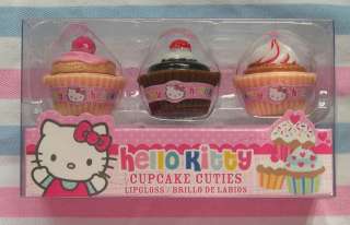 NEW   HELLO KITTY CUPCAKE SHAPE, FLAVOURED LIPGLOSS   1 PACK OF 3 