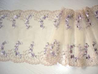 tan embroidered tulle net lace  per yard  