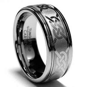  8MM Tungsten Ring Wedding Band with Laser Etched Celtic 