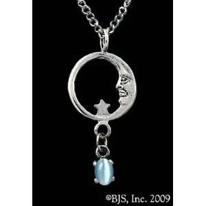  Moon Star Necklace, Sterling Silver, Light Blue set gemstone, Moon 