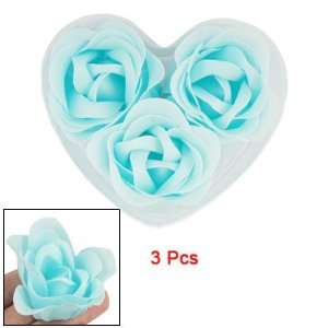    3Pcs Rose Shape Baby Blue Bath Soap Heart Package Box Beauty