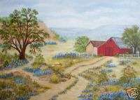 Texas Hill Country Red Barn Bluebonnets Painting Biehle  