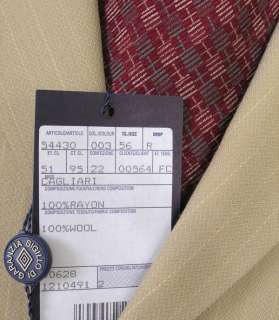 Bianchi Suit Tan Wool 3 Button Euro 56R US 46R 39W Italy NWT $595 