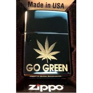 Zippo Custom Lighter   POT Weed Marijuana Ganja Leaf Go Green Logo Hi 